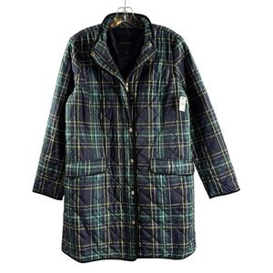 Talbots Navy Green Plaid Quilted Zip Front Utility Jacket NWT